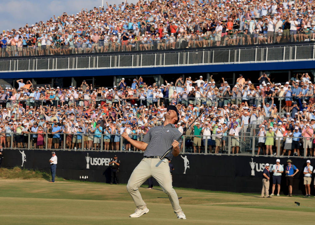 Bryson DeChambeau celebrates after winning the US Open